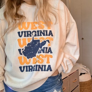 WV Vintage Style Crew Neck, WVU, Mountaineers, West Virginia, WV, Morgantown, Sweatshirt