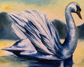 Art Print from Original Oil Painting: Swan on Lake