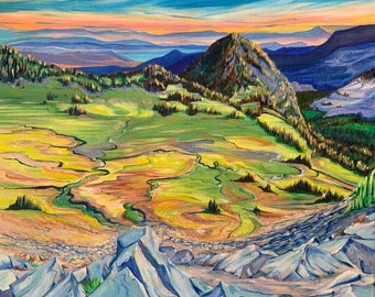 Original Oil Painting: Sunrise Overlooking Huckleberry Basin, Mt. Rainier, Washington