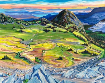 Art Print from Original Oil Painting: Sunrise Overlooking Huckleberry Basin, Mt. Rainier, Washington