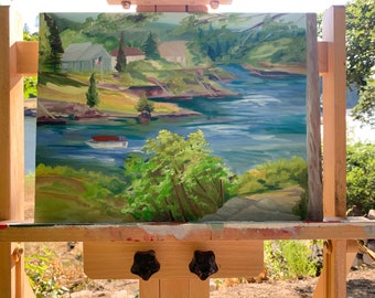 Original Oil Painting on Canvas Board: Willamette River, South of Hog Island