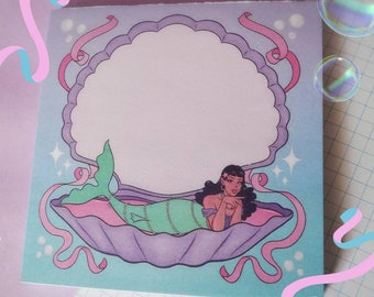 Mermaid Notepad Memo Pad | Kawaii Cute Stationery Desk Notes Pastel