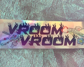 Vroom Vroom Holographic Vinyl Sticker | Rainbow Holo Decorative Kawaii Sticker Stationery Large Sticker