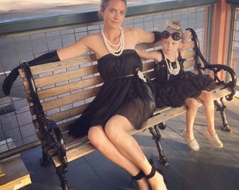 Audrey Hepburn ha ispirato Tulle Cocktail Dress Costume di Halloween. Mamma e me corrispondenti abito (bambino abito venduto separatamente)