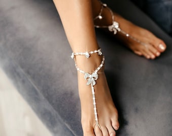 Barfotasandaler, Fotlänk, Fotsmycken till bröllop, Barfotasandaler till strandbröllop, Barfotasandaler till brud, fotlösa sandaler, Gåva till brudtärna