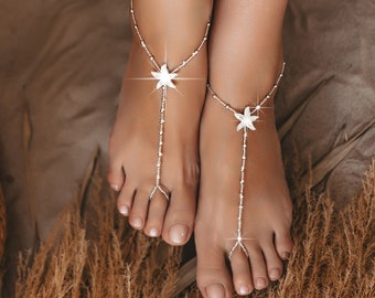 Starfish Beaded Barefoot Sandals, Anklet, Beach wedding Starfish Barefoot Sandal, Bridal Barefoot Sandals, footless sandal
