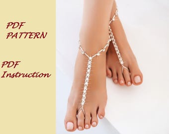 PDF PATTERN. PDF Pattern for Barefoot Sandals, Anklet, Wedding Foot jewelry, Barefoot Sandals, Bridal Barefoot Sandals, footless sandal
