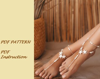 PDF PATTERN. PDF Pattern for Barefoot Sandals, Anklet, Wedding Foot jewelry, Barefoot Sandals, Bridal Barefoot Sandals, footless sandal