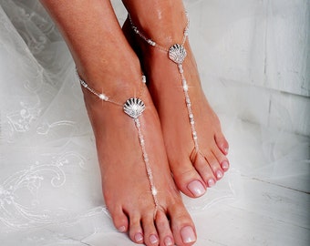 Seashell Beaded Barefoot Sandals, Anklet, Beach wedding Starfish Barefoot Sandal, Bridal Barefoot Sandals, footless sandal