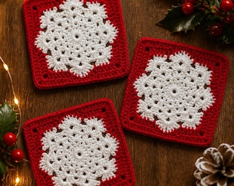 Crochet Pattern, Crochet Coaster pattern, Christmas decor pattern, Christmas table decor pattern, Beginner friendly crochet pattern