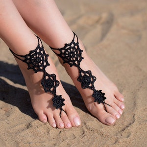 Crochet Black Barefoot Sandals Foot Jewelry Bridesmaid Gift - Etsy