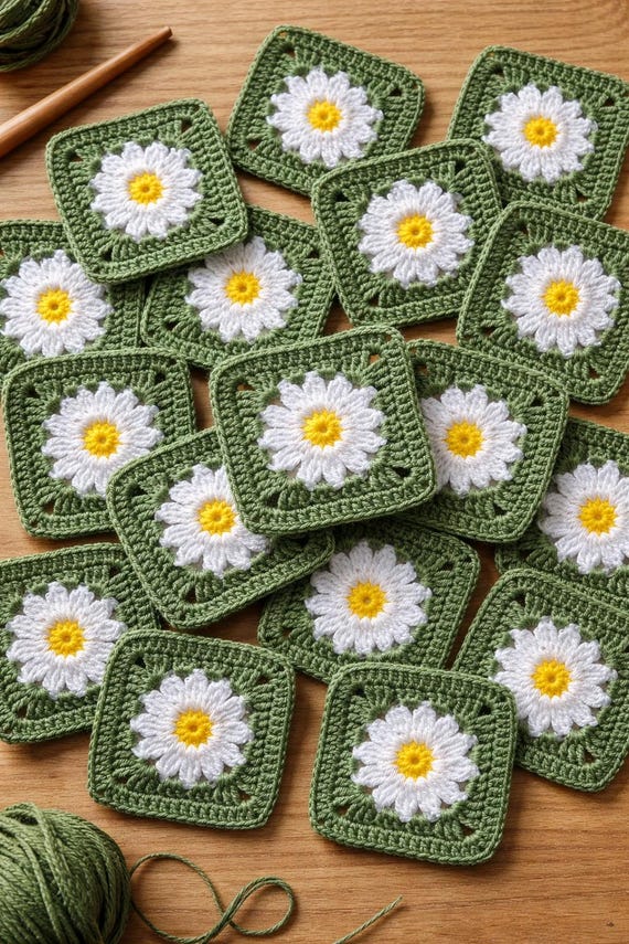 Granny Square Pattern, Crochet Motif Pattern, Crochet Flower, Easy Crochet Motif, Crochet Coaster, Crochet Sunflower, PDF Instant Download