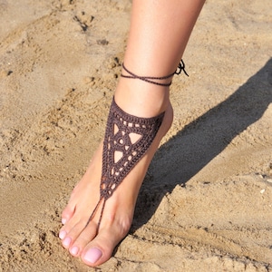 Crochet Brown Barefoot Sandals, Foot jewelry, Bridesmaid gift, Barefoot sandles, Beach, Anklet, Wedding shoes, Beach Wedding, Summer shoes