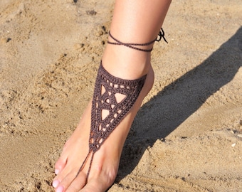 Crochet Brown Barefoot Sandals, Foot jewelry, Bridesmaid gift, Barefoot sandles, Beach, Anklet, Wedding shoes, Beach Wedding, Summer shoes