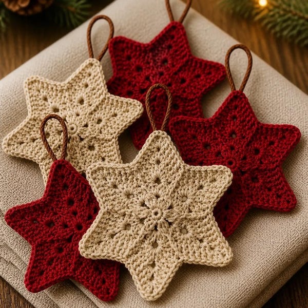 Haakpatroon, gehaakt kerstdecor, kerstdecorpatroon, gehaakt kerstboomdecor, gehaakt kerstornament