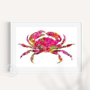 Crab Wall Art, Crab Print, Pink Wall Art ,Marine Life, Sea Life Print, Crab Posters, Palm Beach Chic, Tropical Wall Art, Beach House Decor