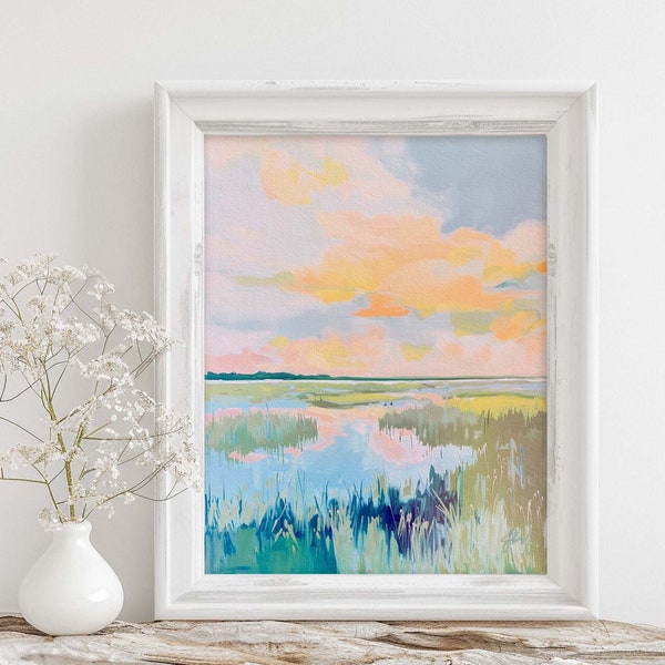 Abstract Low Country Marsh Abstract Landscape Painting - Coastal Wall Art - Contemporary Coastal Decor - Fine Art Paper or Canvas