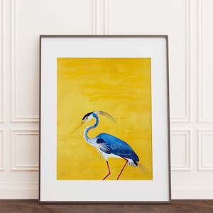Watercolor Heron Print, Coastal Decor, Nautical Decor, Heron Print, Blue White Wall Art, Chinoiserie Print, Bird Prints, Beach House