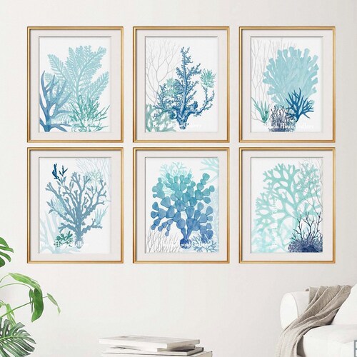 Teal and Blue Wall Art Beach House Gallery Coastal Living Etsy