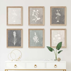 Gray Botanical Print Set: Rustic Wildflower Silhouettes, Set of 6 - Etsy