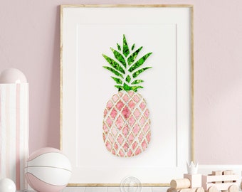 Pink Pineapple Print, Preppy Wall Art, Southern Decor, Pink Green Wall Art, Guest Room Wall Art, Pink Pineapple Print, Housewarming Gift
