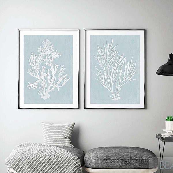 Silvery Blue Wall Art, Coral Print, Coral Art Print, Blue Bathroom Art, Silvery Blue, Soft Blue Wall Art, Blue Gray Wall Art, Coral Prints