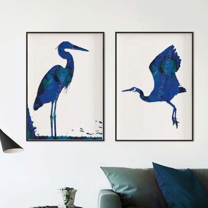 Blue Heron Art Prints: Navy Nautical Chinoiserie Set