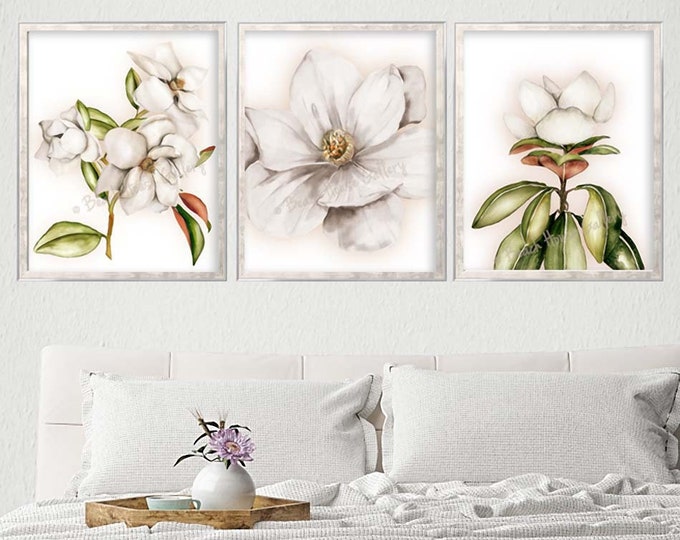 Magnolia Home Decor Magnolia Wall Art Prints Above the Bed Etsy