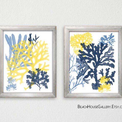 White Coral on Navy Blue Coral Wall Art Navy Blue Coral Etsy