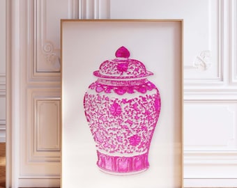 Hot Pink Chinoiserie Ginger Jar Art Print – Grandmillennial Decor