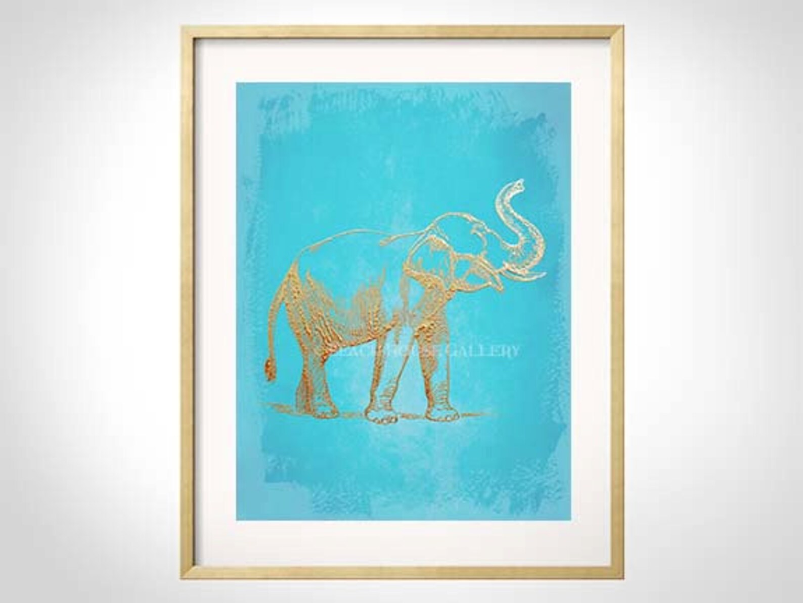 Elephant Art Turquoise Gold Wall Art Turquoise Elephant Etsy