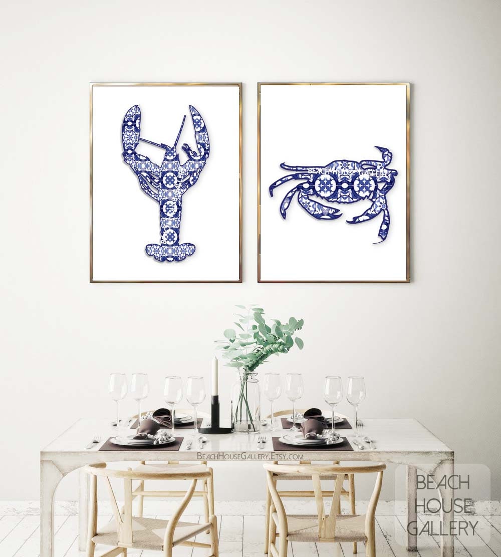 Chinoiserie Kitchen Art Blue White Kitchen Wall art Beach | Etsy