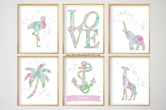Mint Pink Nursery Art Preppy Nursery Wall Art Big Girl Room Decor Turquoise Pink Nursery Decor Palm Beach Style Dorm Room Art