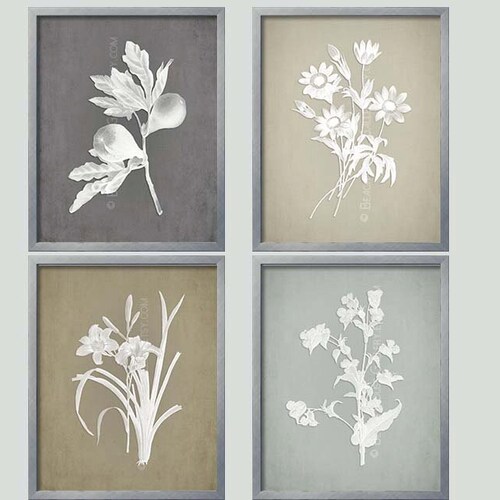 Gray Botanical French Country Wall Art Botanical Collection Etsy
