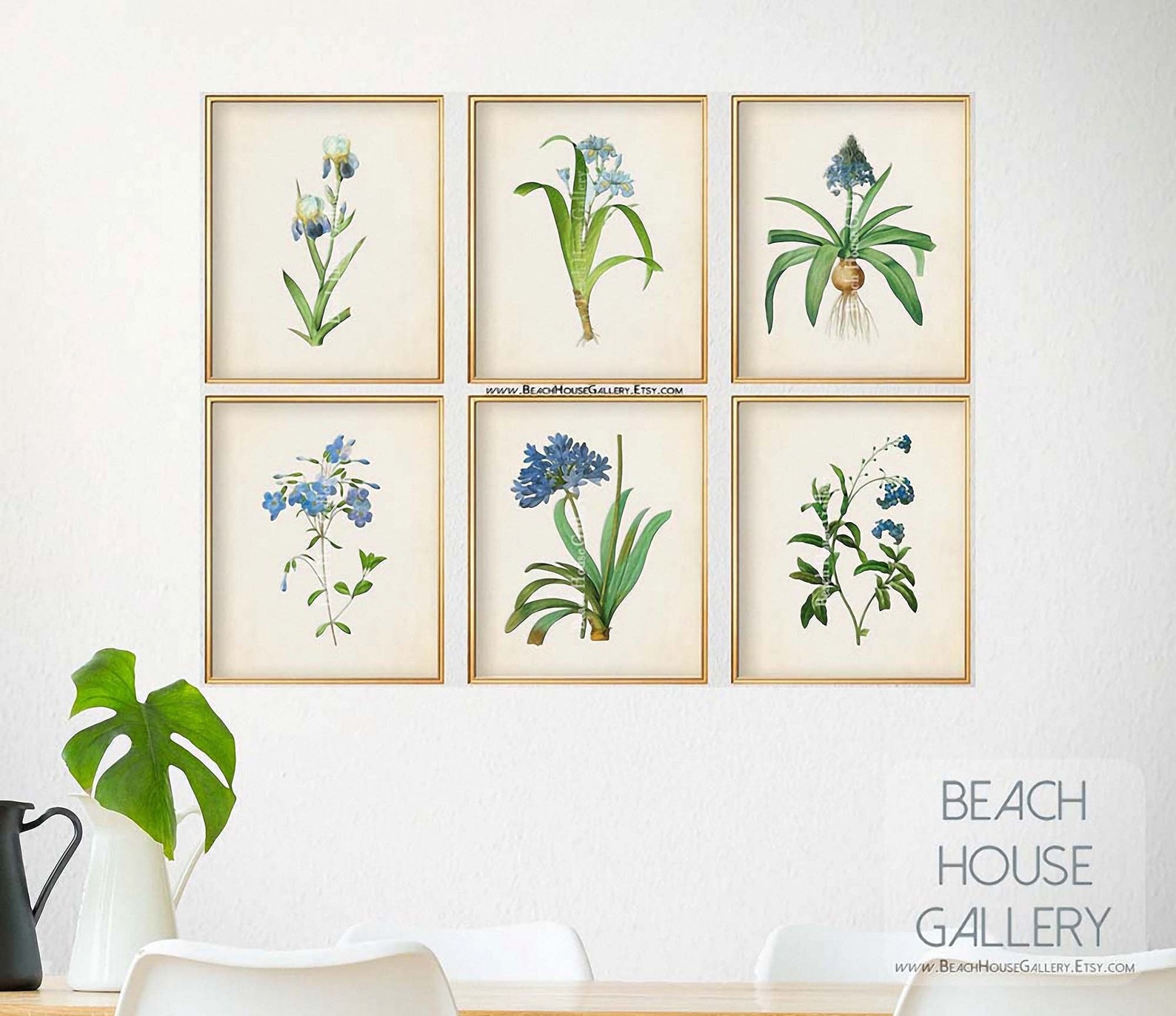 Blue Botanical Prints Set of 6 Vintage Botanical Prints | Etsy