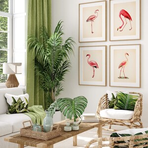 Flamingo Prints Set: Chinoiserie Chic, Tropical Wall Art image 7