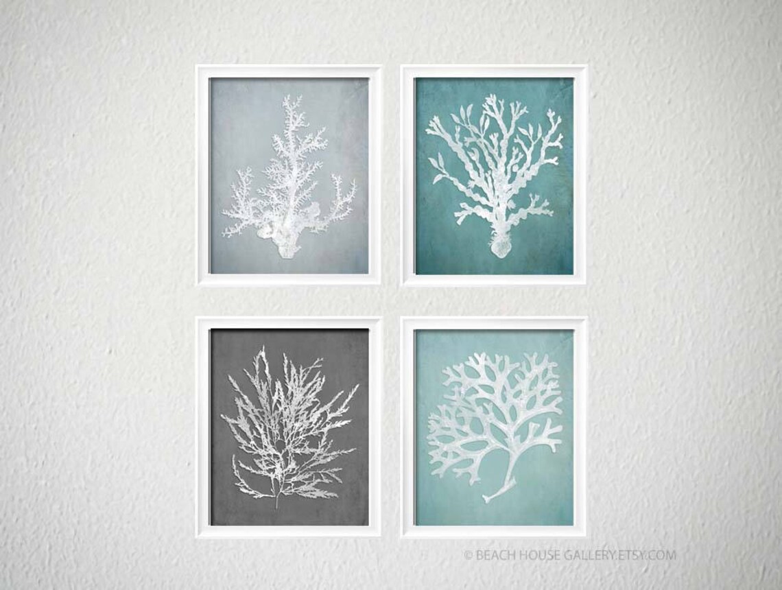 Teal Beach Decor Teal Gray Wall Art Teal Beach Theme Etsy