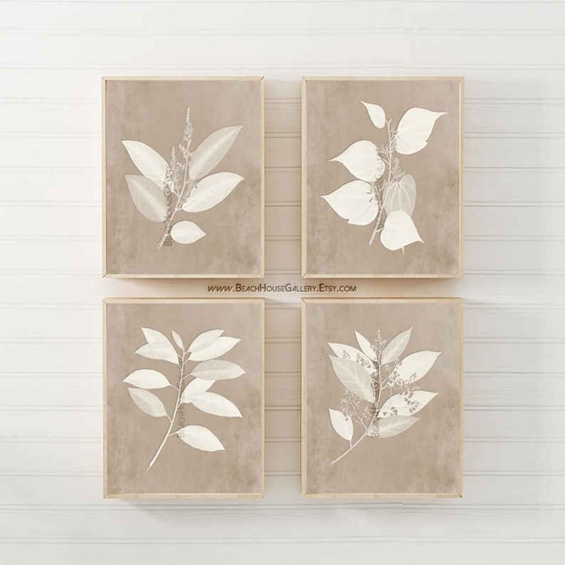 Taupe Wall Art FarmHouse Rustic Decor Taupe Botanical Etsy