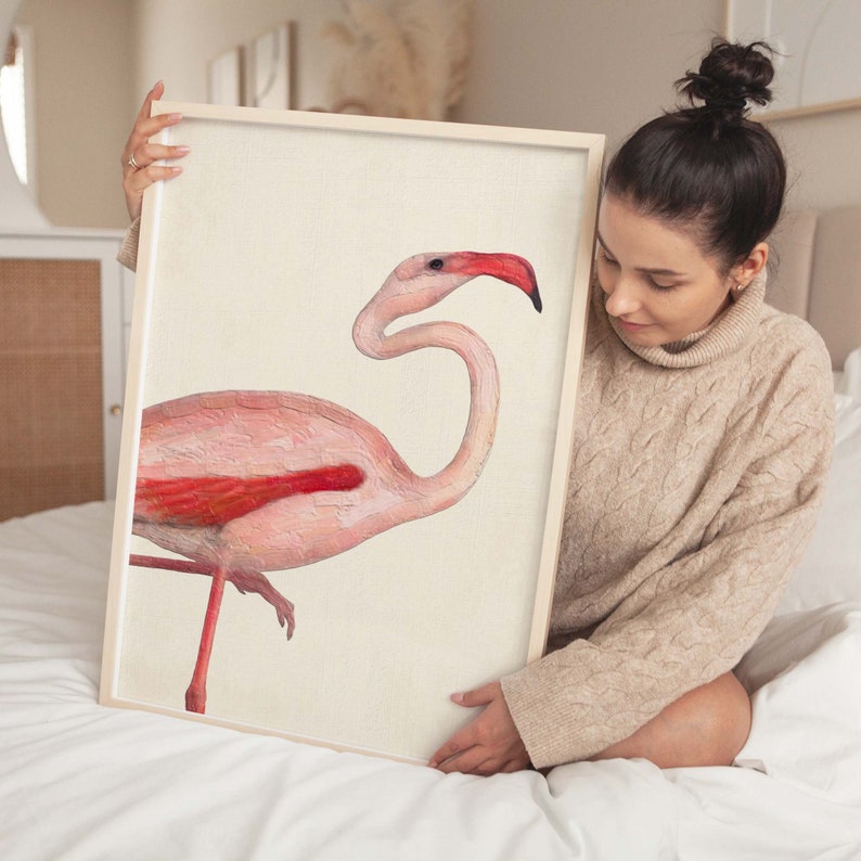Coastal Bird Print Set of 4, Flamingo Heron Wall Art, Florida Beach House Decor image 4