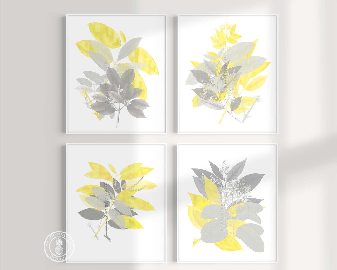 Yellow Gray Botanical Prints: Modern Farmhouse Wall Art Set - Etsy