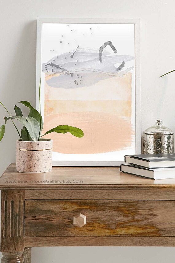 Items similar to Peach and Gray Art, Apricot Wall Art, Cream Bedroom