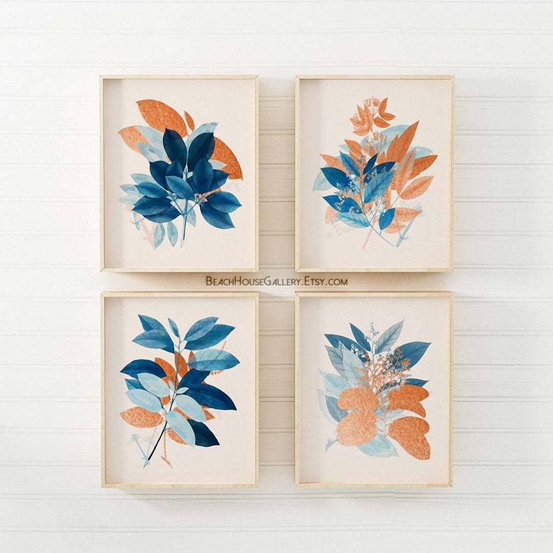 Blue Orange Wall Art Fall Living Room Art Modern Boho Wall Etsy