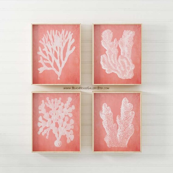Items similar to Pink Coral, Sea Coral Art, Sea Coral, Print Set four
