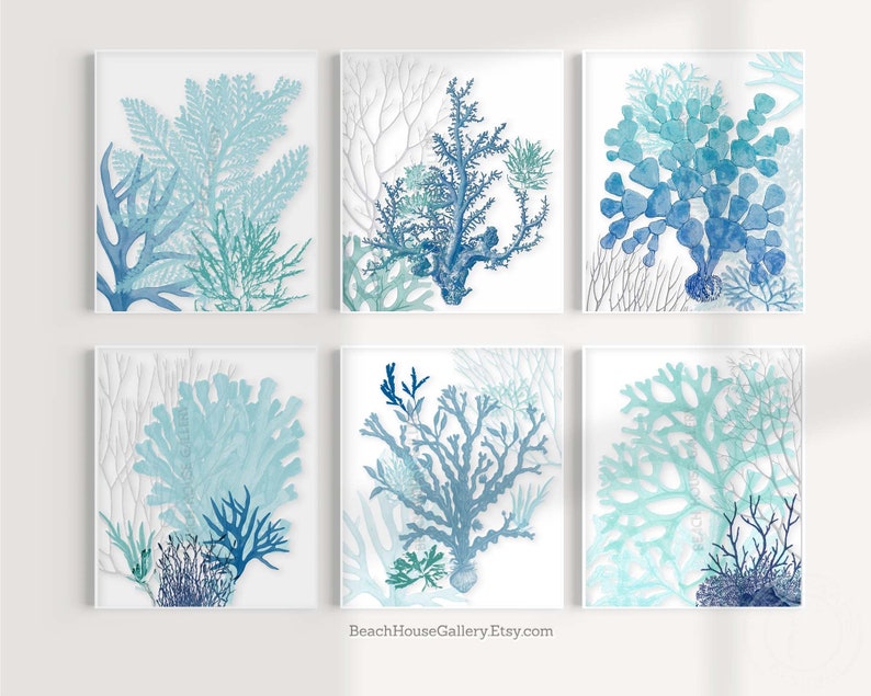 Teal and Blue Wall Art Beach House Gallery Coastal Living Etsy