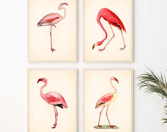 Flamingo Prints Set: Chinoiserie Chic, Tropical Wall Art