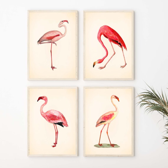Flamingo Prints Set: Chinoiserie Chic, Tropical Wall Art
