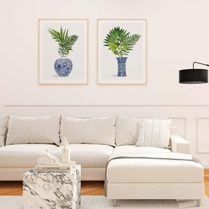 Chinoiserie Plant Art Print: Blue White Ginger Jar, Tropical Palm Bild 6
