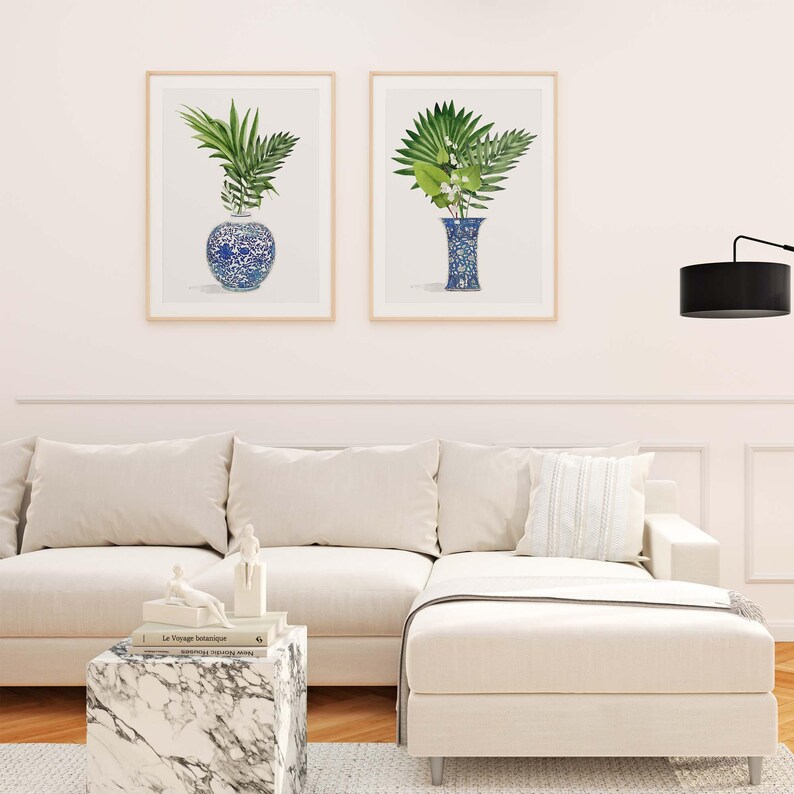 Chinoiserie Plant Art Print: Blue White Ginger Jar, Tropical Palm Bild 6