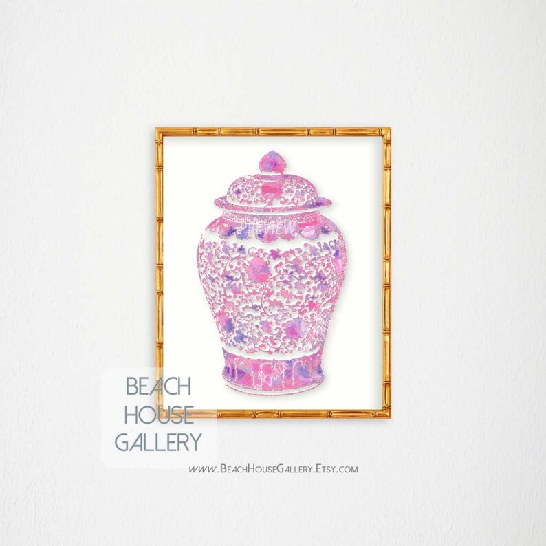 Pink Ginger Jar Art Hot Pink Chinoiserie Art Print Palm Etsy