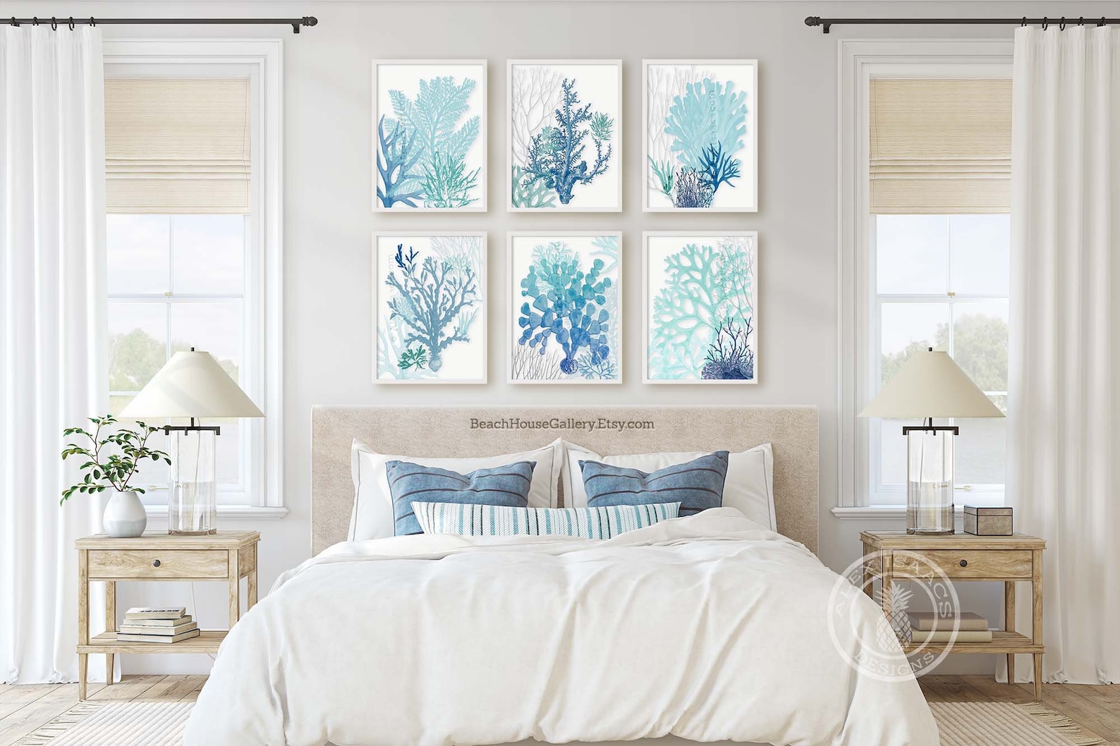 Teal and Blue Wall Art Beach House Gallery Coastal Living Etsy